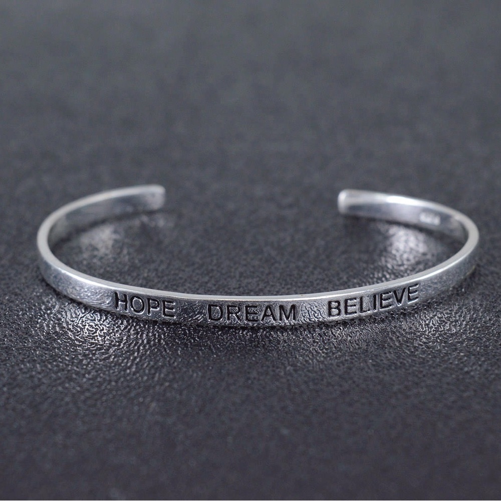 Hope Dream Believe Solid Sterling Silver Cuff - image 4
